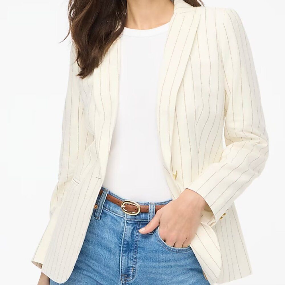 J. Crew Factory AL222 ivory and brown Linen-blend one-button blazer size 12 NWT